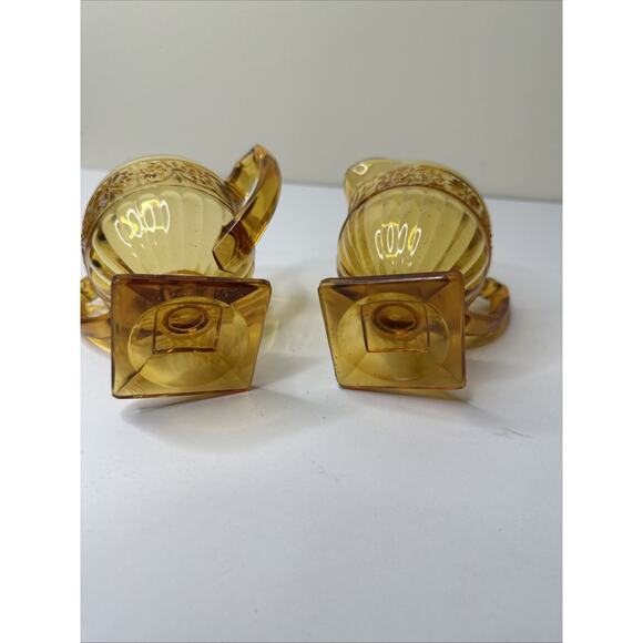 Vintage Amber Glass Open Sugar Bowl & Creamer Set Daisy Design by Indiana Glass - Picture 7 of 7